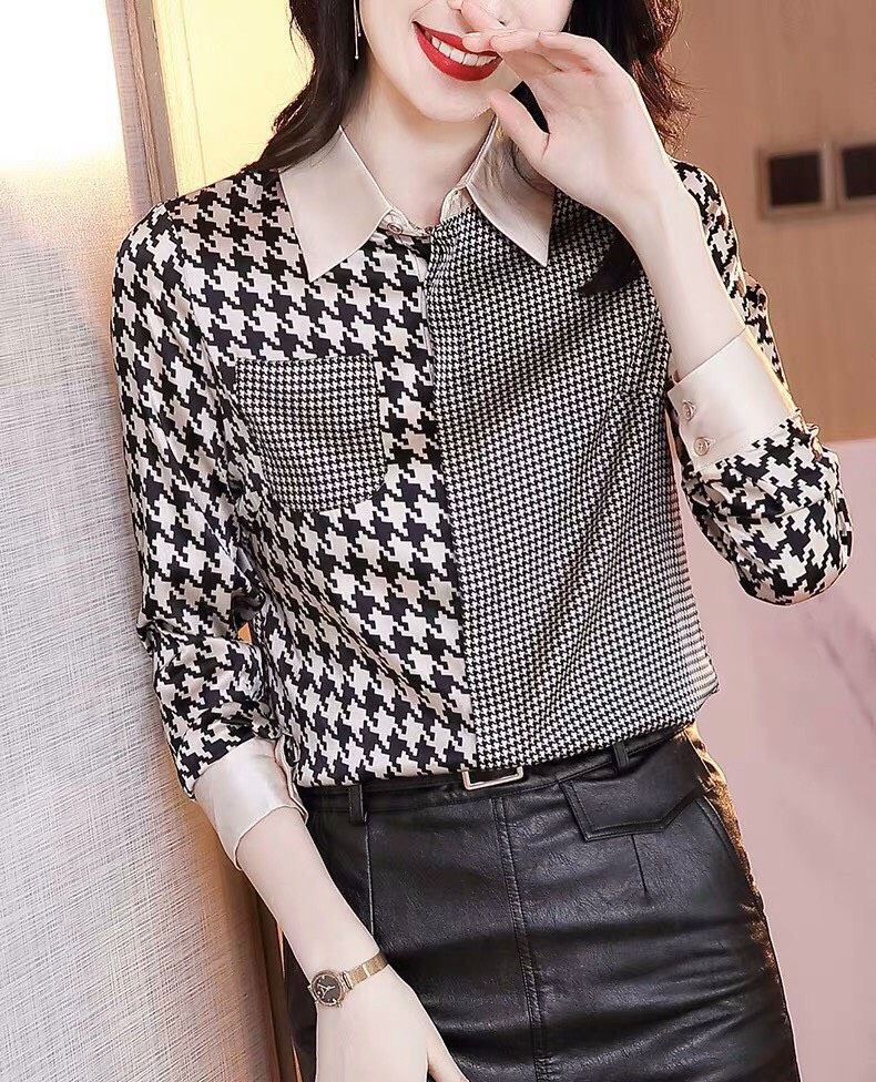 Áo Sơ Mi Lụa Họa Tiết Phối Zic Zắc - SM52
